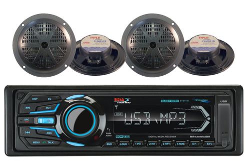 Bluetooth sd usb ipod am fm marine boss radio &amp; 4 black 5.25&#034; 100w boat speakers