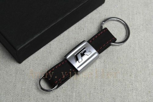 1pcs car black r red line black leather auto keychains best alloy metal key ring