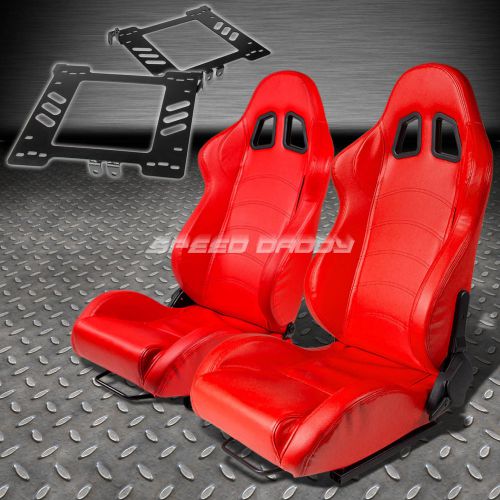 Pair type-1 reclining red pvc racing seat+bracket for 99-05 golf mk4/jetta