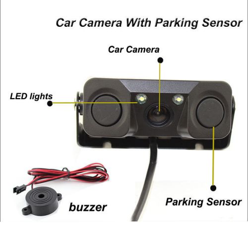 Car rear view waterproof night vision 2 led reverse camera &amp; 2 parking sensors