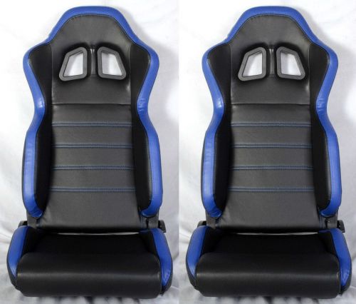 2 black &amp; blue pvc leather racing seats reclinable w/ slider fit for acura