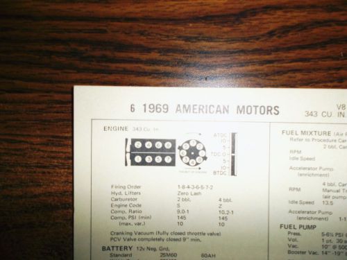 1969 american motors amc eight series models 343 ci v8 tune up chart