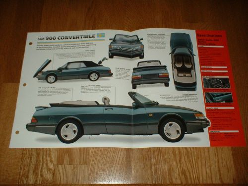 ★★1993 saab 900 turbo convertible spec sheet brochure poster photo 86-91 92 93★★