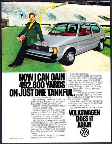 1981 nfl footbal packers legend paul hornung photo volkswagen rabbit print ad