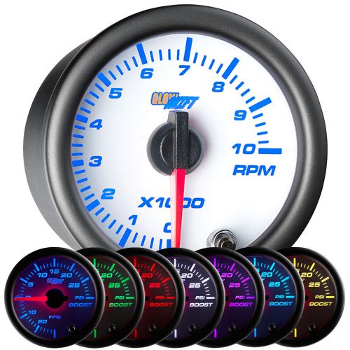 2 1/16&#034; glowshift white 7 color series tachometer tach rpm gauge meter