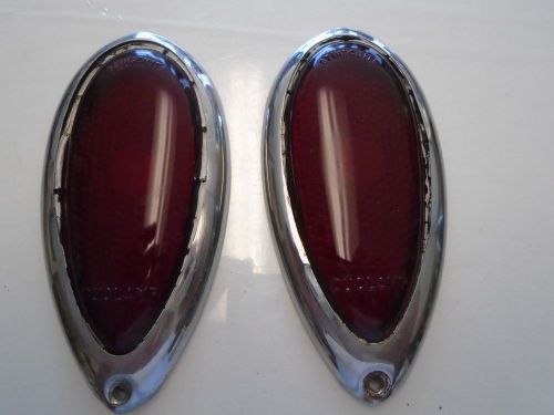 Pair of vintage,1938 1939 ford tear drop glass lens duolamp stimsonite, trim