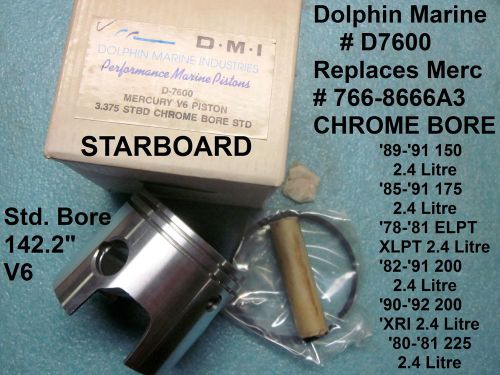 Merc.v6 std. stbd. piston kit 3.375&#034; chrome bore dmi #d7600 replaces #766-8666a3