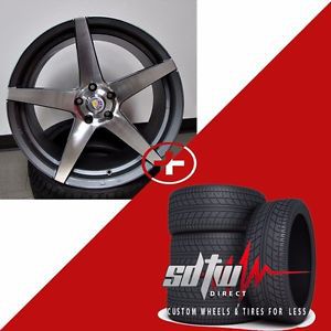 20&#034; stuttgart staggered concave wheels w tires rims gunmetal machined rims 5x112