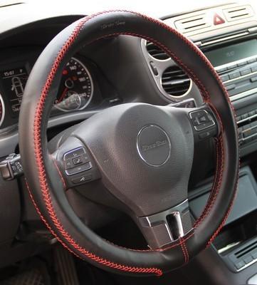 Black pvc leather steering wheel red stitch wrap cover needle thread diy jdm