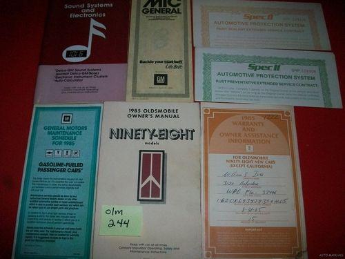 1985 oldsmobile original factory owner's manual set ninety-eight models