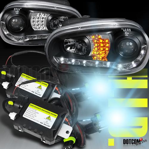 Fits 99-06 vw golf r8 led signal black projector headlights+h1 6000k hid kit