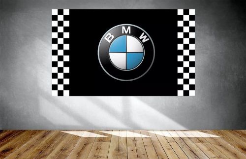 Bmw motosport logo car 3x5 ft checkered flag/banner garage mane cave wall decore