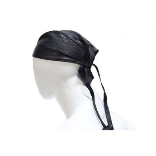 Skull cap black leather biker with perforation unisex new in hand