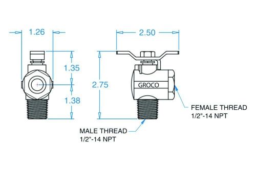 Groco fv-590-s 1/2&#034; npt 2-way 90° stainless steel shut-off valve