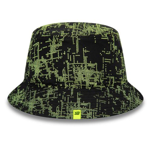 Vr46 featherweight poly all over print bucket hat adults - black/neon yellow