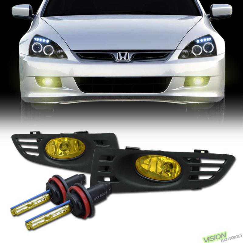 H11 3000k hid+yellow lens driving/bumper fog lights lamps set 03-05 accord coupe