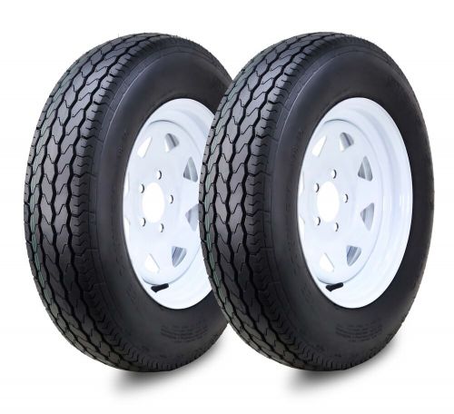 2 fc trailer tire assembly st205/75d15 6-ply white spoke rim 5 lug on 4.5&#034;