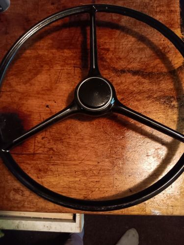 Vintage jet black steering wheel with horn ring &amp; button fits   vw beetle &amp; ghia