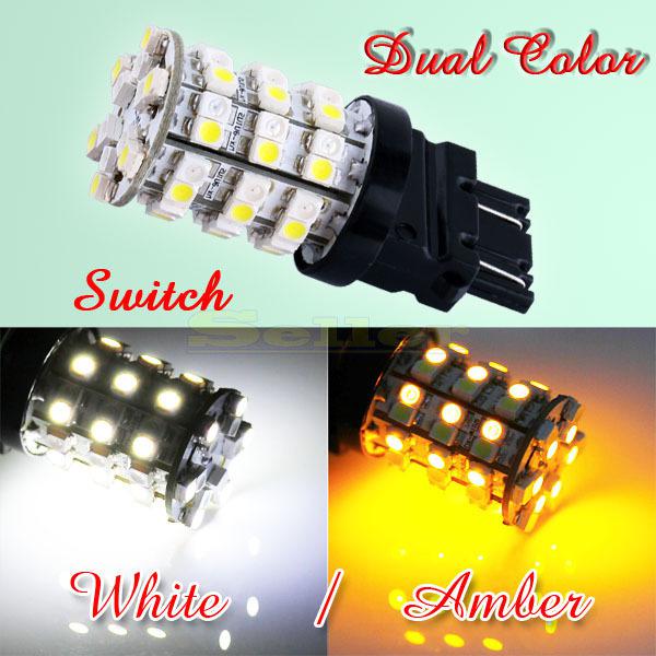 3157 switch back 60 smd white / amber turn signal tail brake led light bulb