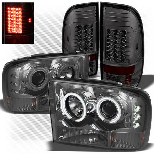 99-04 f250/f350 1pc smoked ccfl pro headlights + philips-led perform tail lights