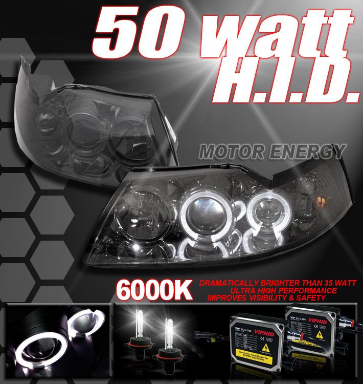 99-04 mustang led smoke projector head lights+6000k hid