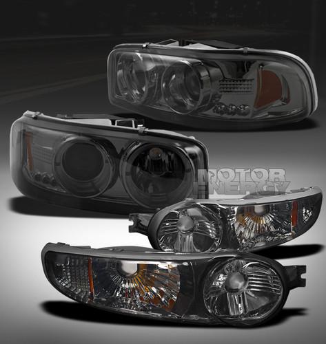 2000-2006 yukon sierra denali halo led projector head lights+bumper signal smoke