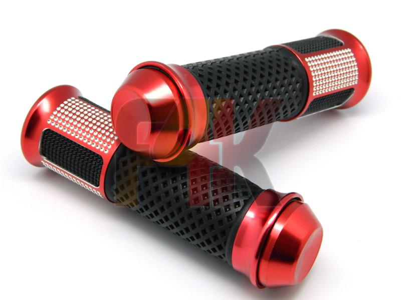 Red cnc motorcycle sports bikes handle bar rubber gel hand grips w/ bar end plug