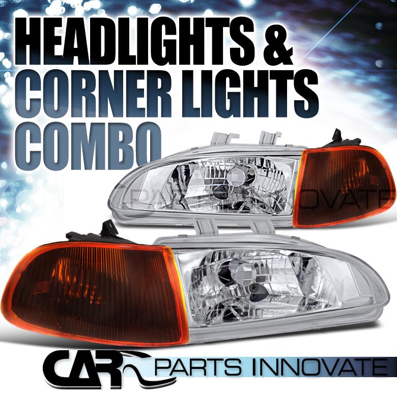 92-95 honda civic 2/3dr chrome clear headlights+smoke amber corner lamps