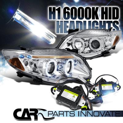 09-10 corolla chrome led halo projector headlights+h1 6000k hid conversion kit