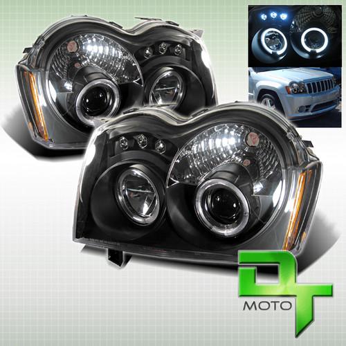 Black 05-07 jeep grand cherokee dual halo projector led headlights left+right