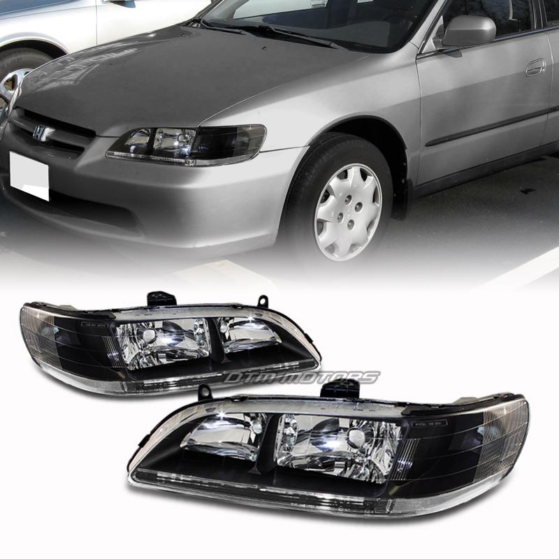 98-02 honda accord jdm style black housing headlight lamps with clear reflector