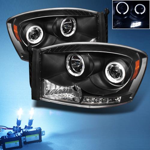 8000k slim xenon hid+black 06-08 dodge ram dual halo projector led headlights