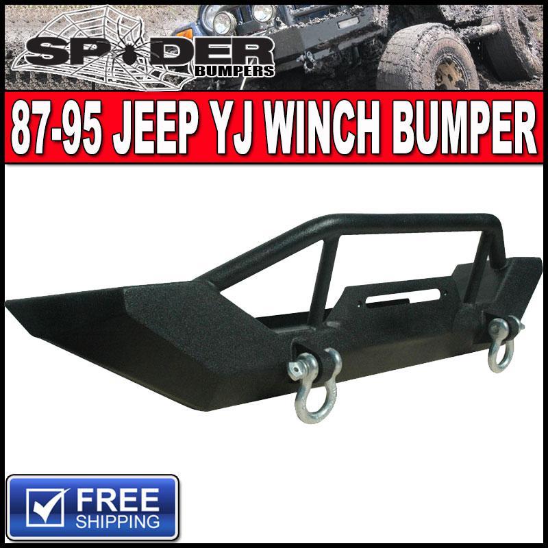 87-95 jeep wrangler yj front rock crawler winch mount bumper w/ d rings