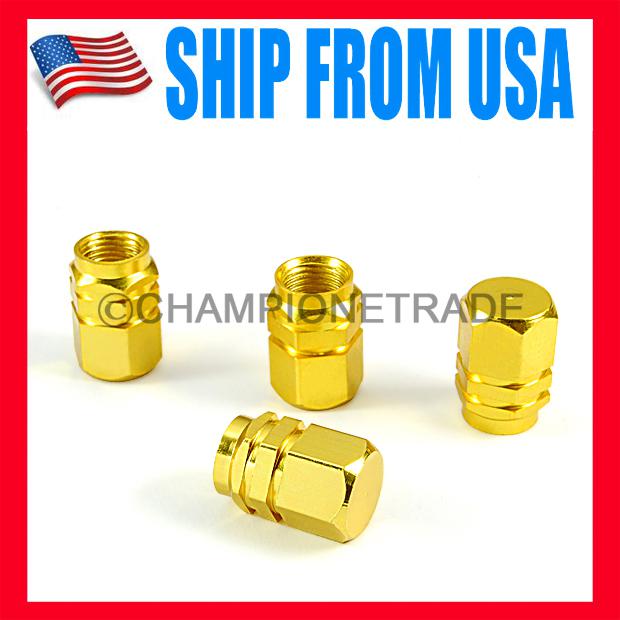 Us golden tire rim wheel valves stems caps universal for car truck motorcycle x4