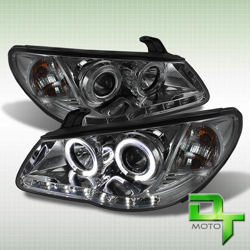 Fit 07-10 elantra smoked halo projector headlight w/drl daytime led strip lights