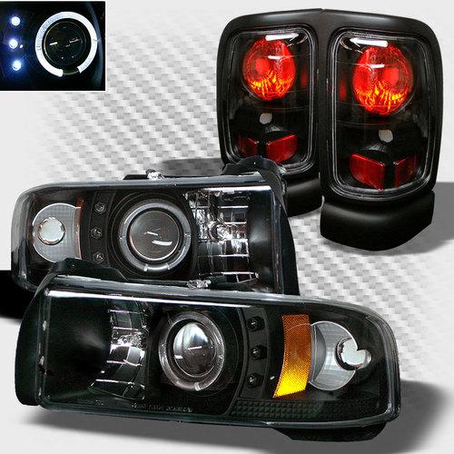 1994-2001 dodge ram led halo projector headlights+tail lamp head lights set pair