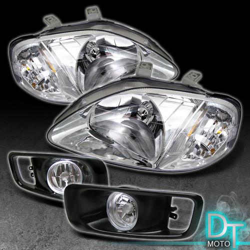 99-00 honda civic 2/3/4dr crystal headlights +bumper clear fog lights lamps sets