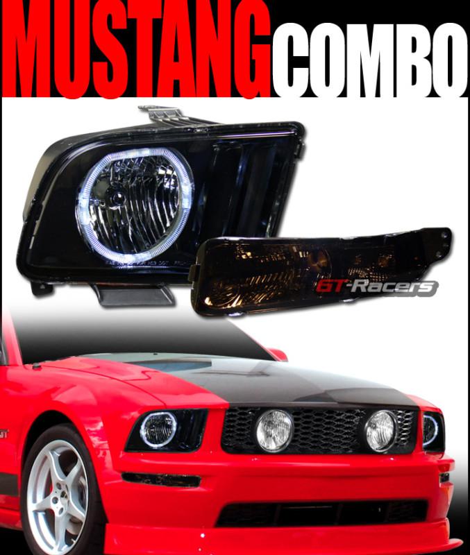 Smoke crystal halo head lights+front bumper signal lamps k2 4p 2005-2009 mustang