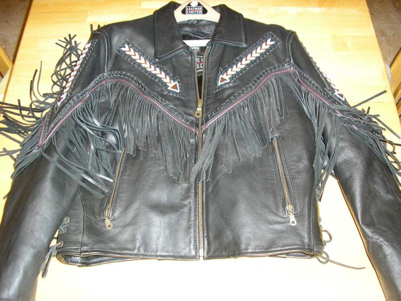 Womens leather motorcycle beaded harley davidson jacket size 14 one of a kind