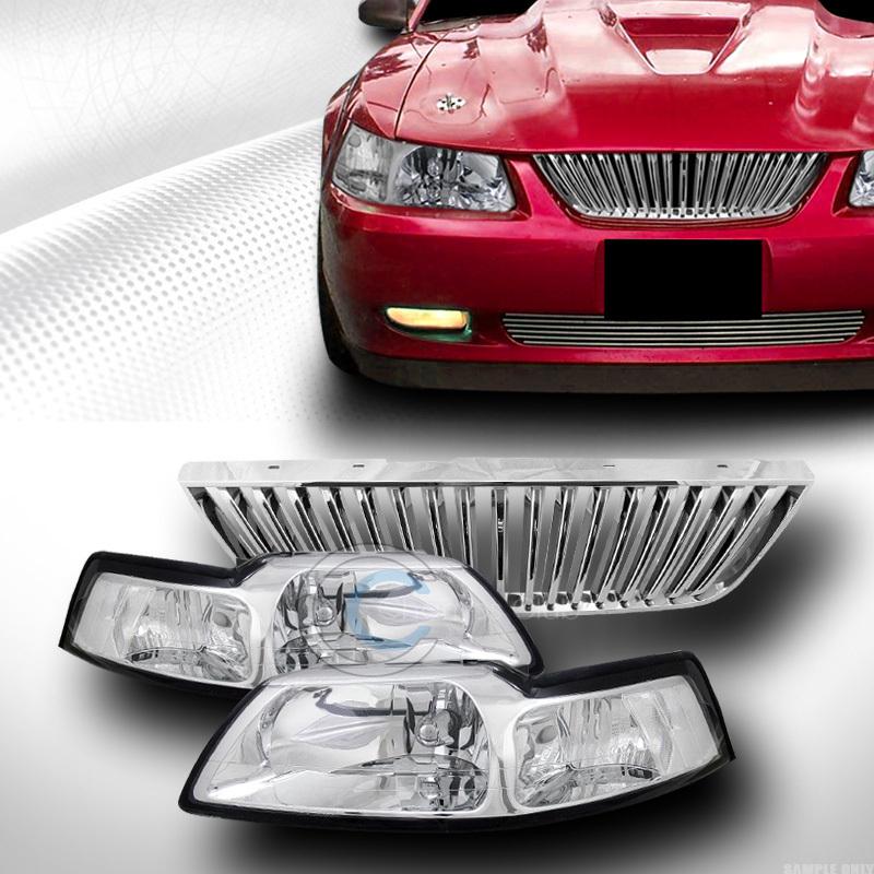 Chrome head lights signal lamps+vertical front bumper grill grille 99-04 mustang