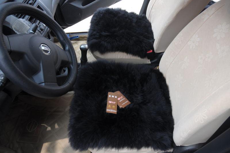 1pc natural black long wool single pelt sheepskin car seat covers 18"×18"