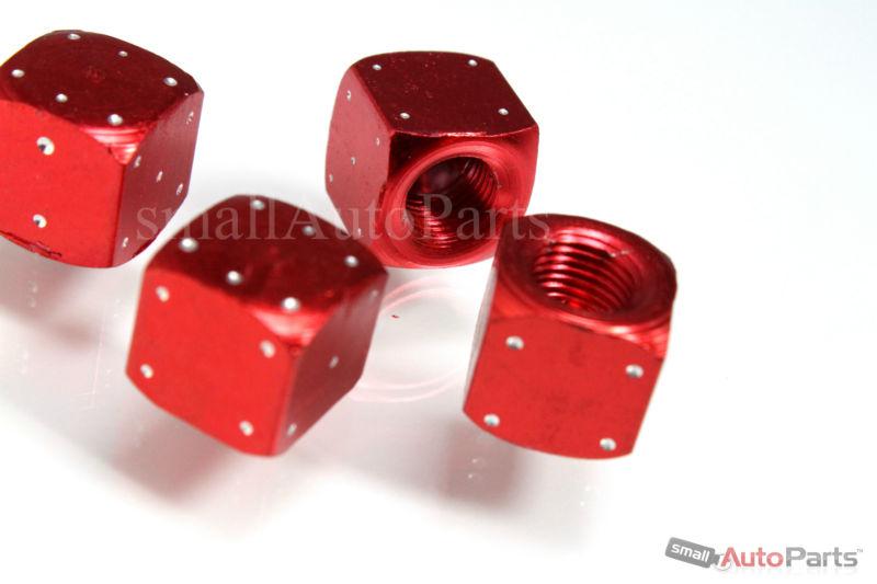 4 red aluminum metal dice tire/wheel stem air valve caps covers for car/truck