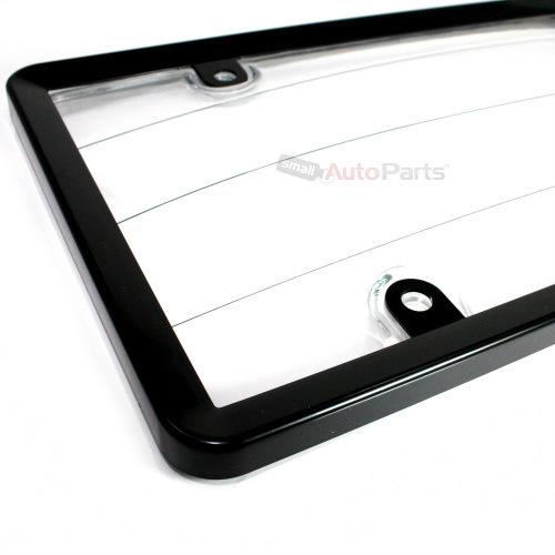 Black plastic license plate tag frame with clear protector for auto-car-truck