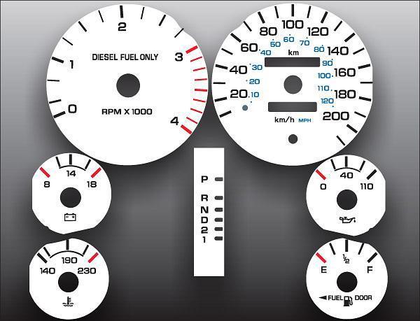 1994-1997 dodge ram 200 metric kph kmh instrument cluster white face gauges