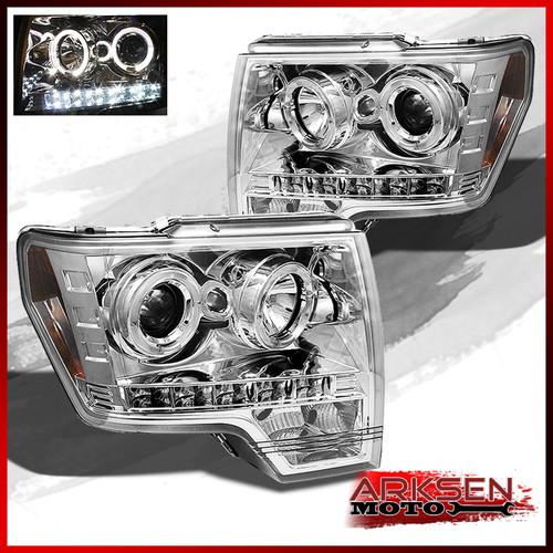 2009-2013 ford f150 twin halo projector drl led running headlights lamp pair set