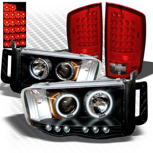 02-05 ram 1500, 03-05 2/3500 black ccfl headlights + r/c philips-led tail lights