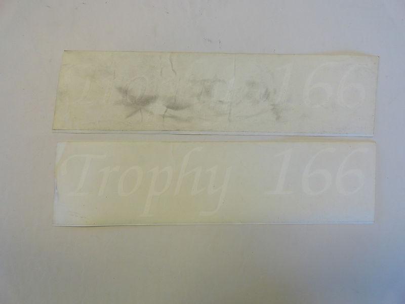 Trophy 166 decals pair (2) white 14 1/4" x 3" marine boat