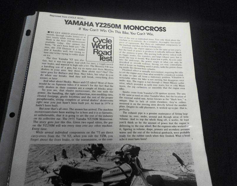 1975 yamaha yz250 mono-shock magazine reprint