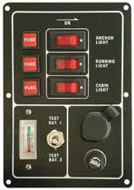 Whitecap 3 panel lighted switch with battery test switch s-3312c