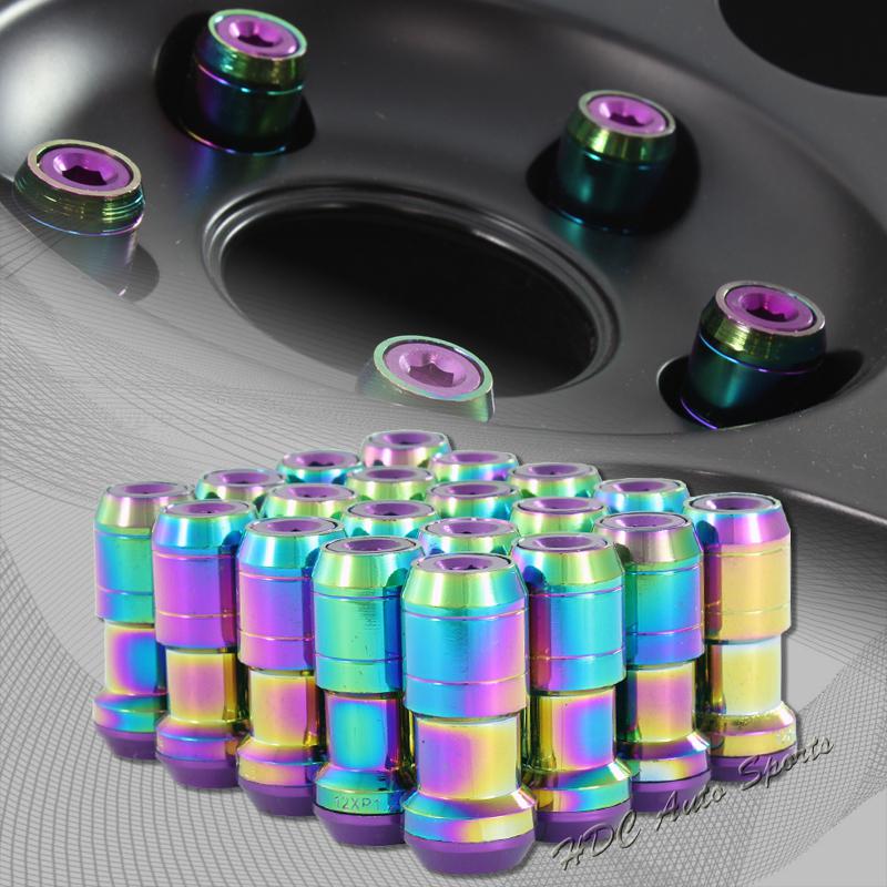 20pcs m12 x 1.25mm thread pitch wheel rim tuner 1.9" lug nuts purple /neo chrome